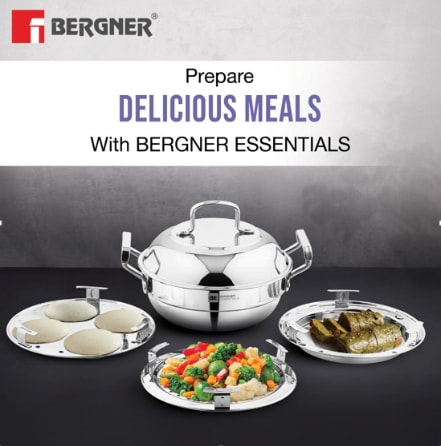 Bergner Essential Triply Multikadai 21CM S/S Dome shape Lid with Flat knob, photo 2