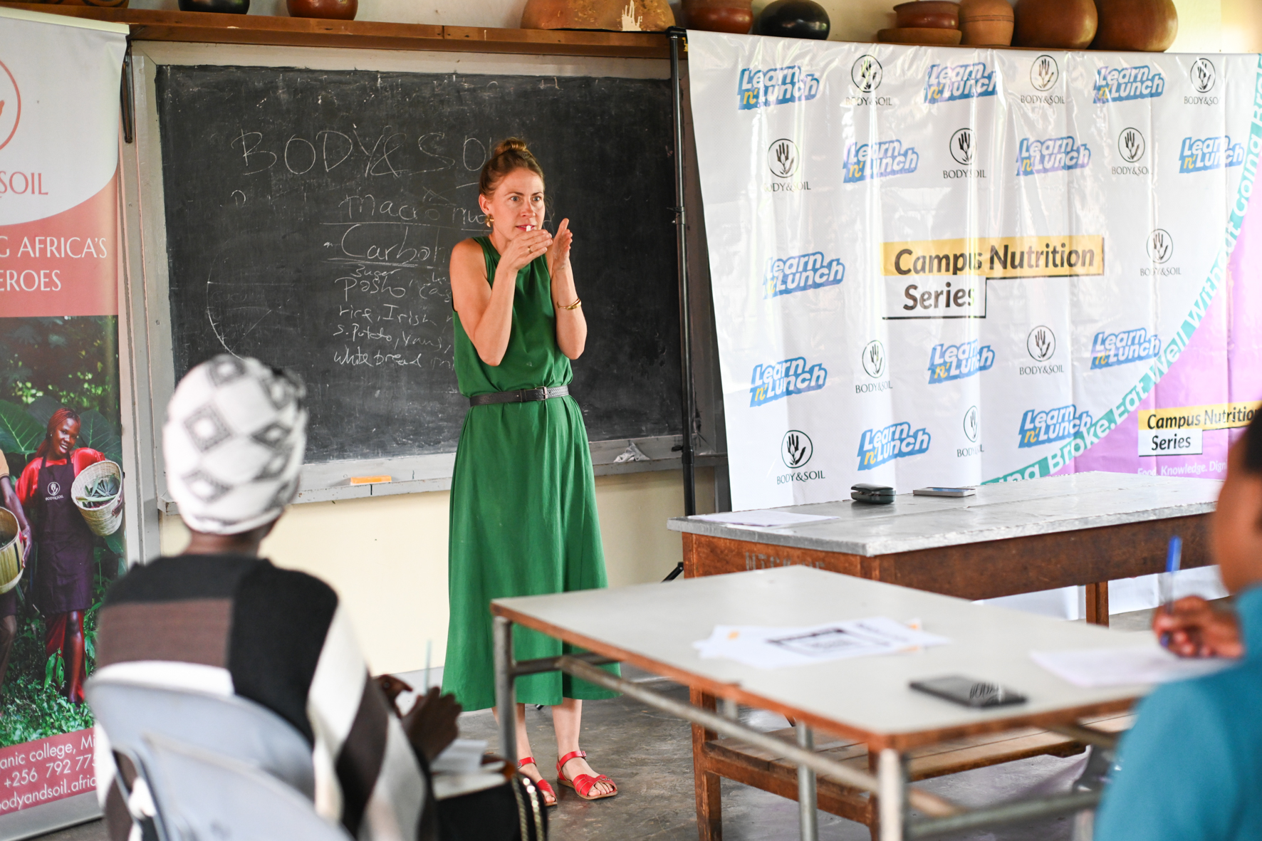 Students listening during the nutrition class at Kyambogo University