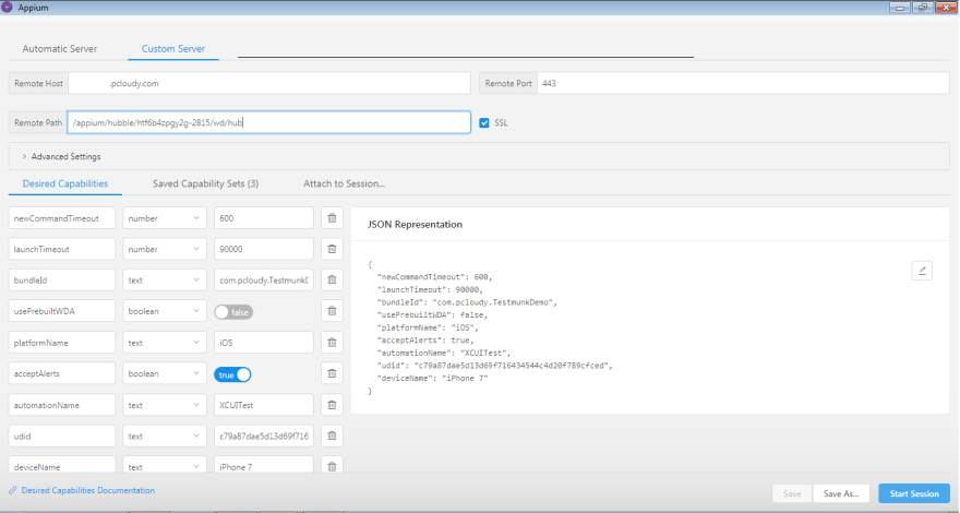 appium server capabilities examples android device