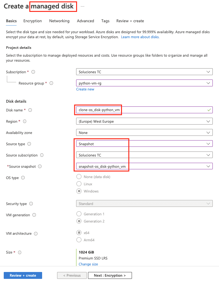 Creating a managed disk