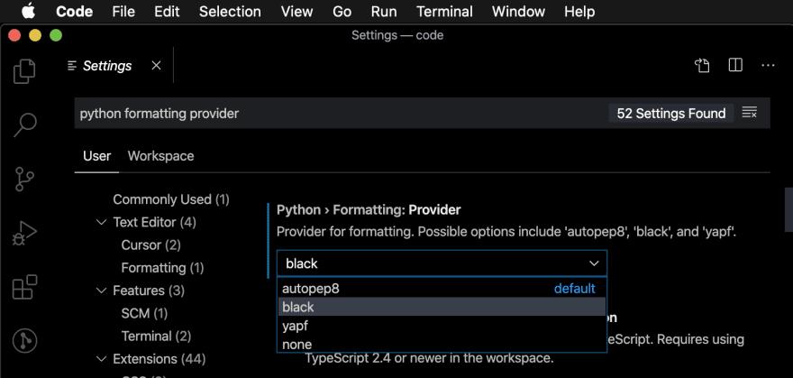 VSCode: Using Black to automatically format Python - DEV Community