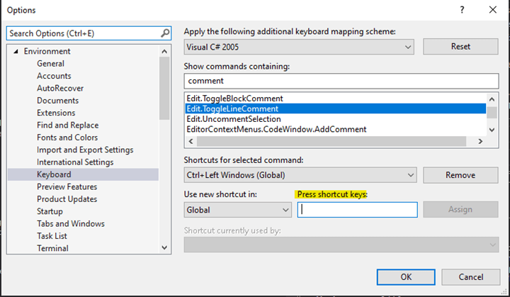 uncomment visual studio shortcut