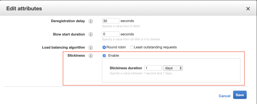 Sticky session configuration