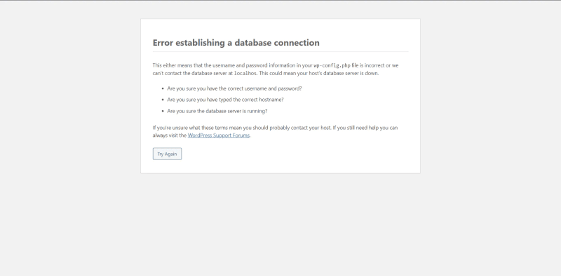 WordPress - failed connection to database