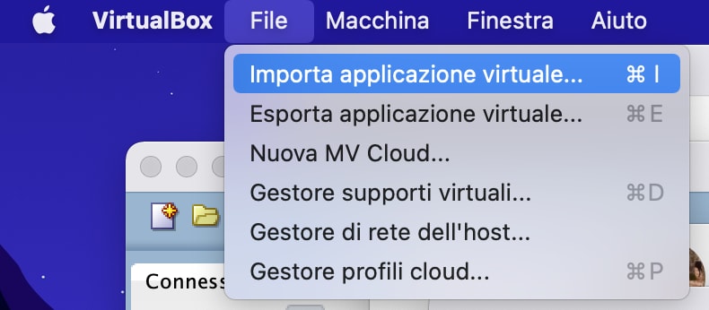 Figura 2 - Accesso alla funziona di Import Appliance (o Importa Applicazione Virtuale)