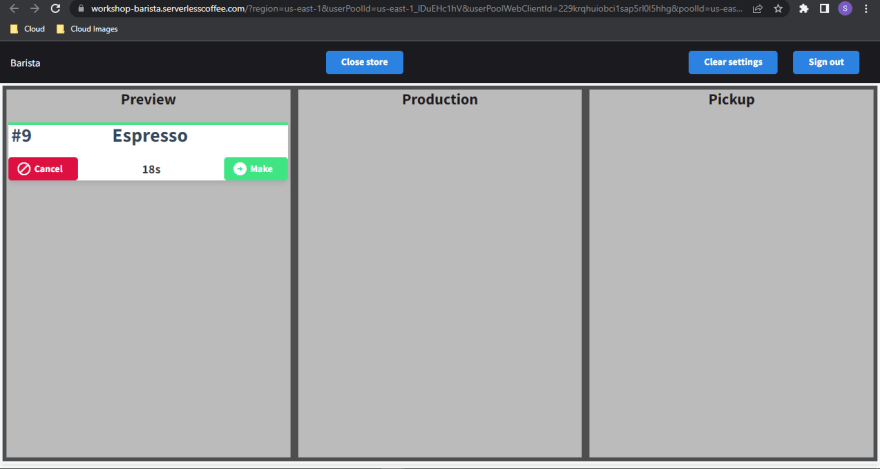 Serverlesspresso Barista app UI-1