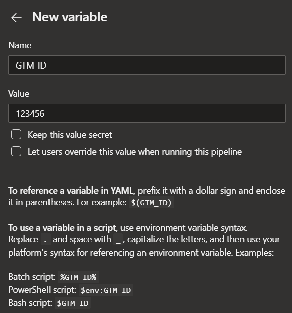 Setting up variables in DevOps with yaml