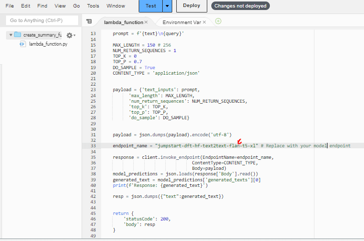 Image description: Replacing the endpoint name in the code