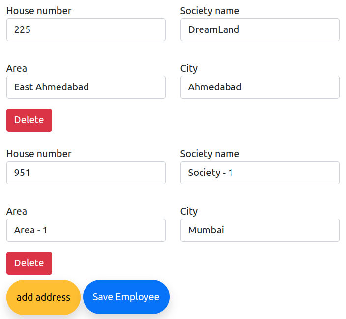 Add Address Button, Nested Form after styling