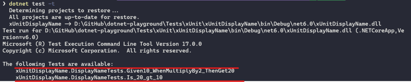 xUnit / Result before changing method display name configuration