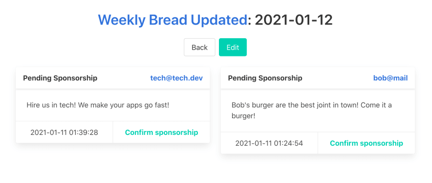 list of sponsorships to confirm for an issue