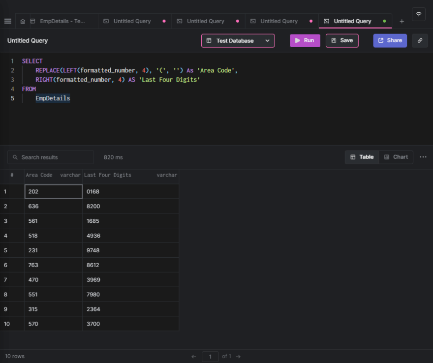 Query result in Arctype.