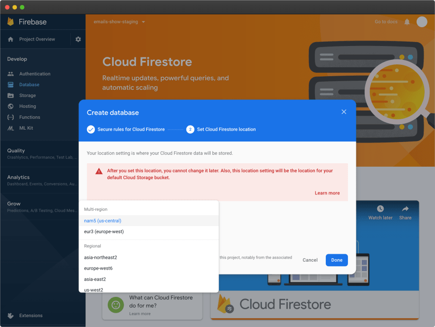 Firebase – Firestore region