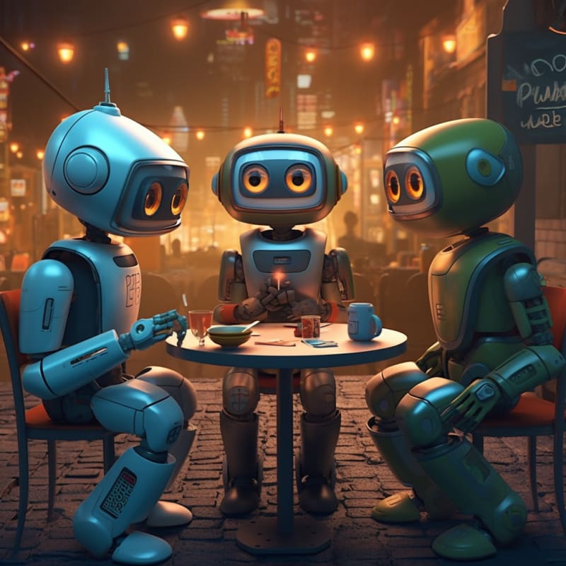 Generated with Midjourney — **3 AI chat bots having a conversation — v 5.1 — q 2**