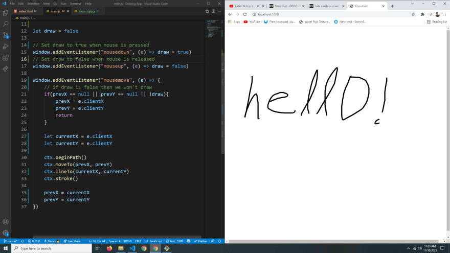 Create a drawing app using JavaScript and canvas - DEV Community