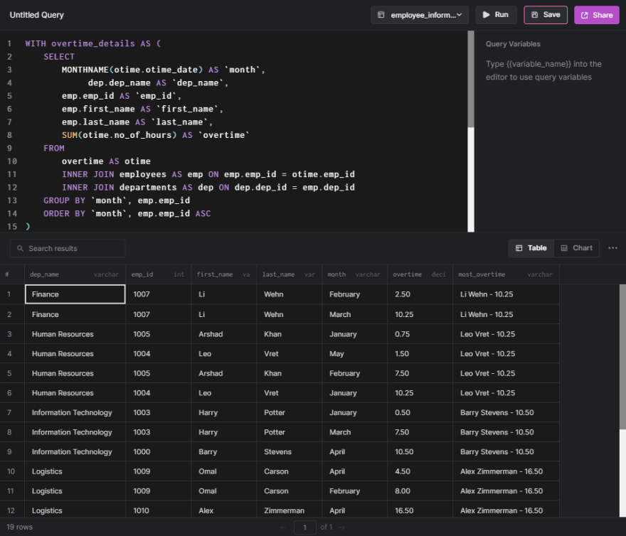 last_value query result view in Arctype