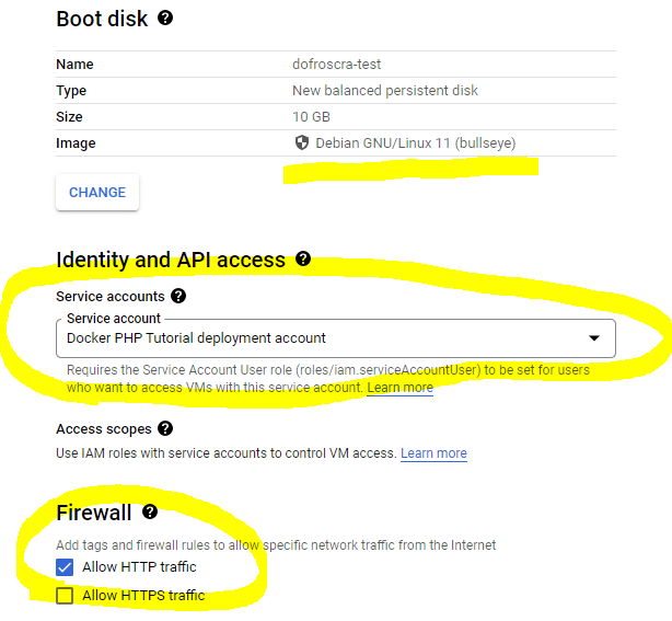 Additional GCP instance settings