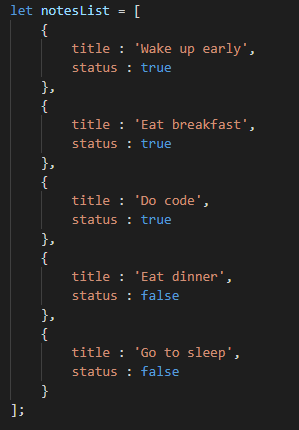 notesList Array of Objects