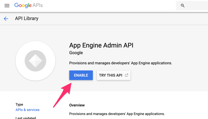 App Engine Admin API enabling