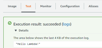 Successful test of new lambda function