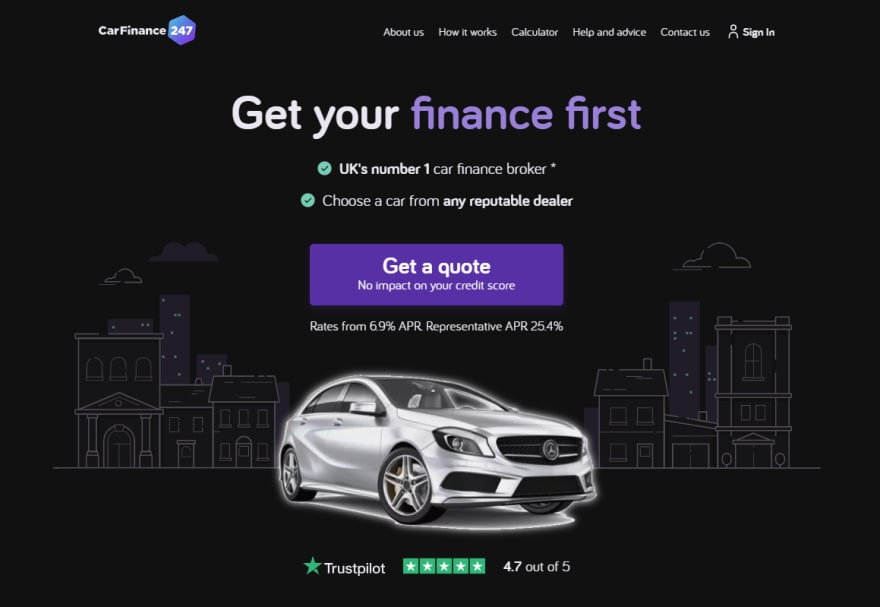 Final homepage design including SVGs in dark mode.