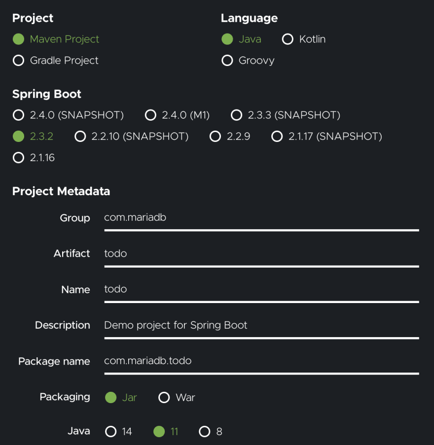 MariaDB using Docker, Java Spring 