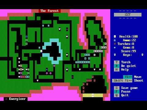 zzt computer game board of different paths and green space