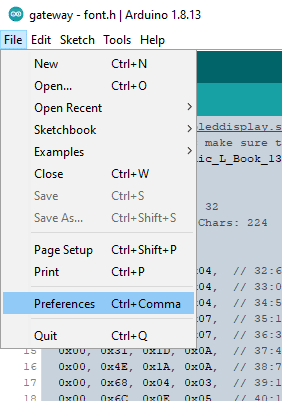 Arduino IDE file menu