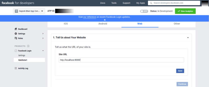 Leave all the other settings default and finish app creation.<br>
