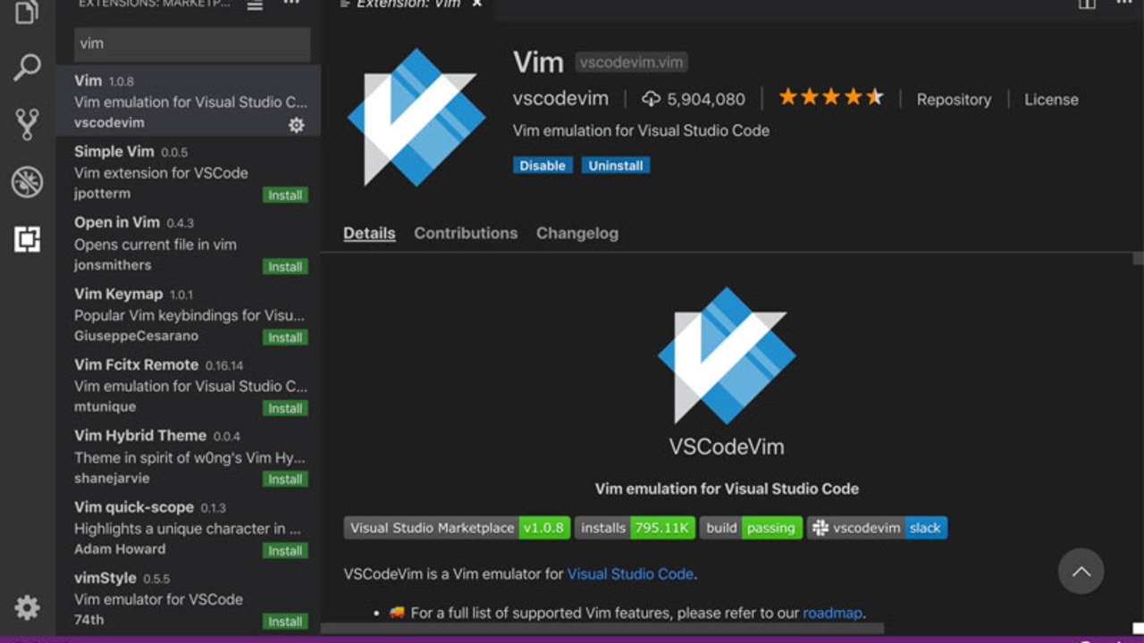 visual studio vim lines add on