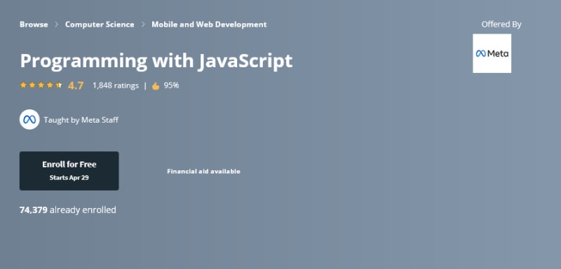 free Coursera Course to learn JavaScript