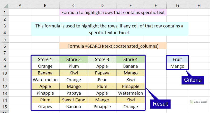 Highlight rows that contain specific text