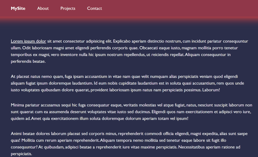 A basic homepage with a navigation containing 4 elements and a main section