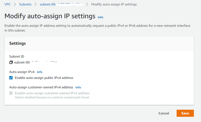enable auto assign public ip address cloudformation AWS subnet auto-assign setting
