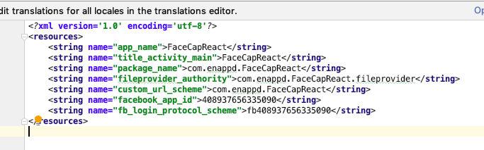 Add your Facebook app ID in Android project — Ionic React Capacitor Facebook login