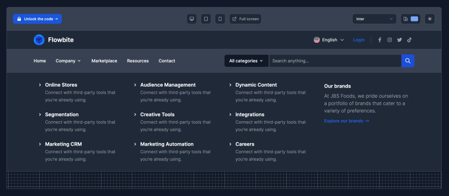 Tailwind CSS Header Mega Menu - Flowbite