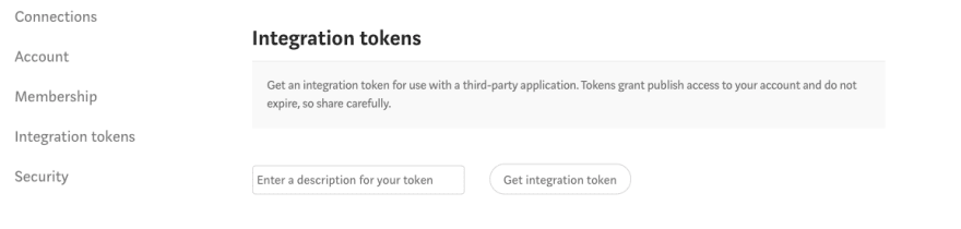 Generate an integration token for Medium