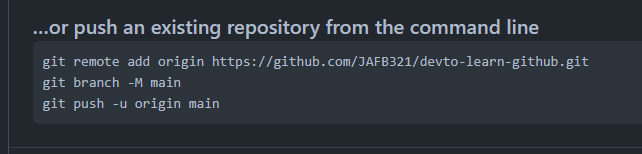 Github repository push commands