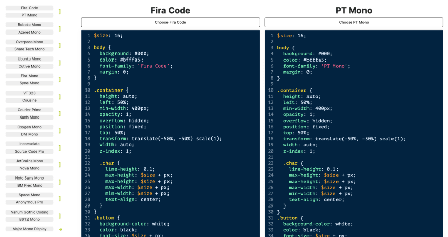 code block for side-by-side coding font "battle"