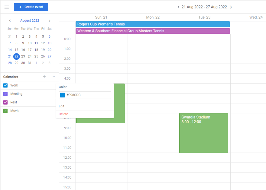 DHTMLX Event Calendar - Sidebar