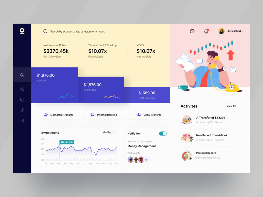 by [Ofspace LLC](https://dribbble.com/shots/17710208-Money-Management-Web-Application-Dashboard)