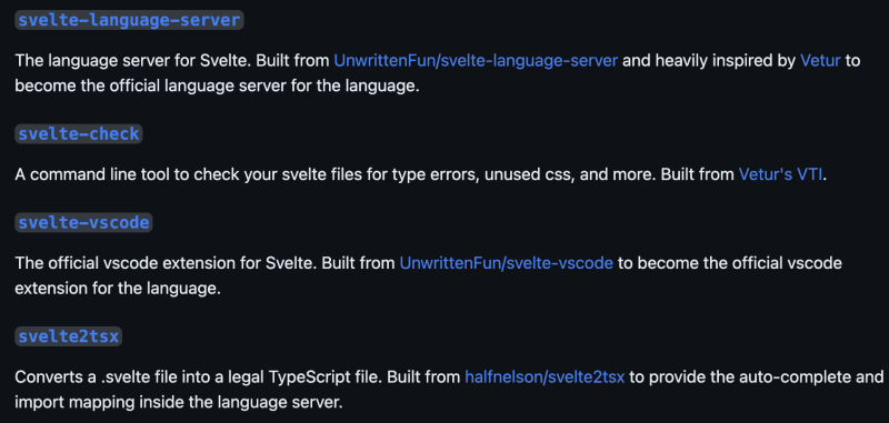 Projects used within svelte official language server