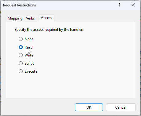 Select Read, click OK in Access