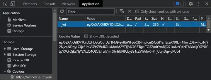 To view Cookies: F12 → ‘Application’ → ‘Storage’ → ‘Cookies’<br>
