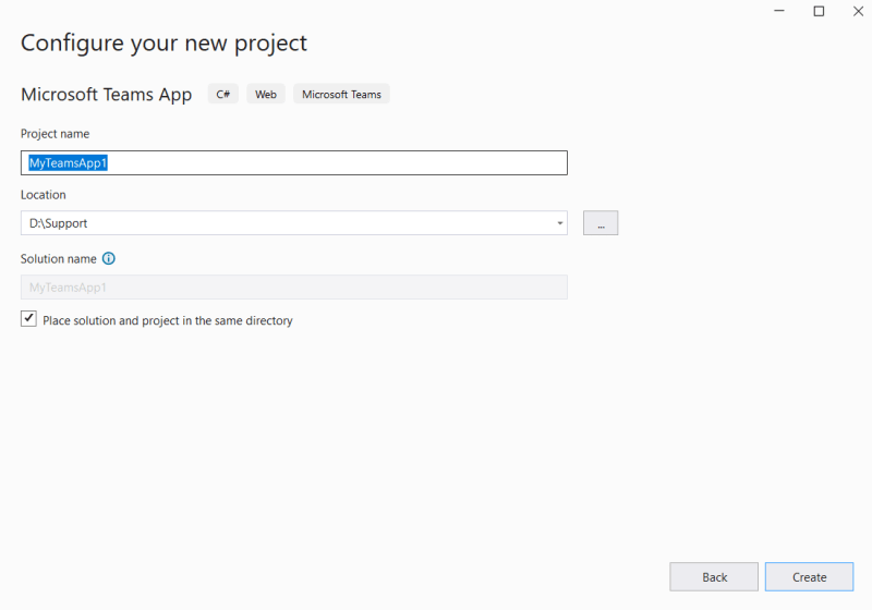 Configure the project name and location