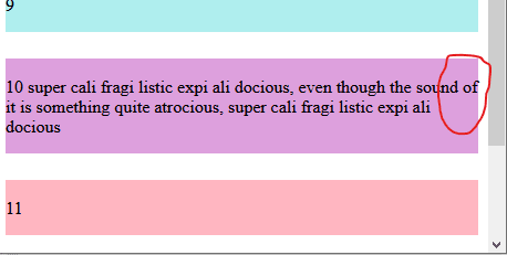 Screenshot of padding/wrapping weirdness