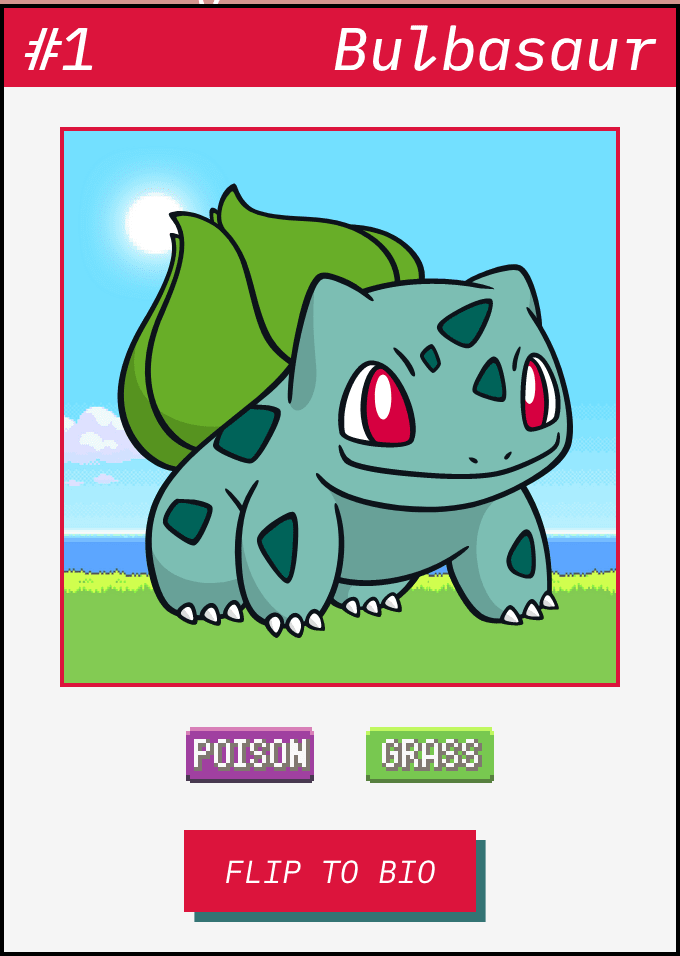 Front-facing face of card showing Pokémon name and type
