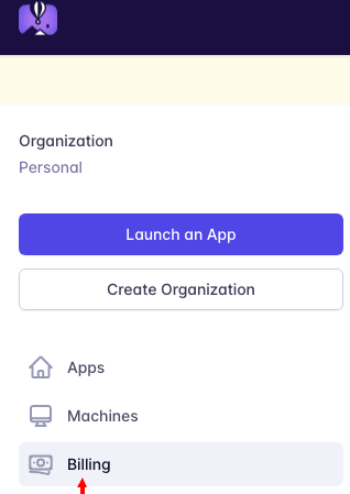 Fly dashboard billing tab
