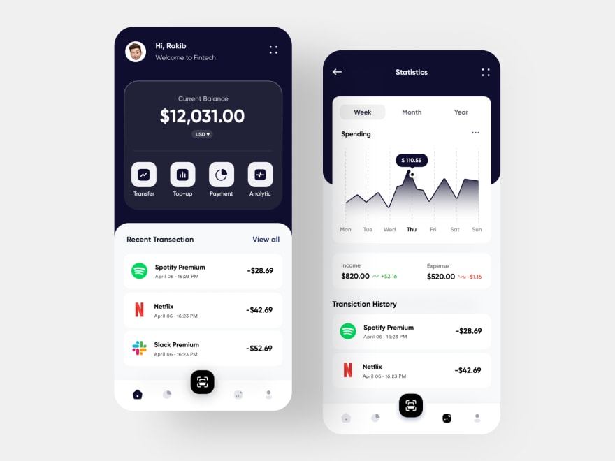 by [Md. Rakibul Hasan](https://dribbble.com/shots/18189441-E-Wallet-App)