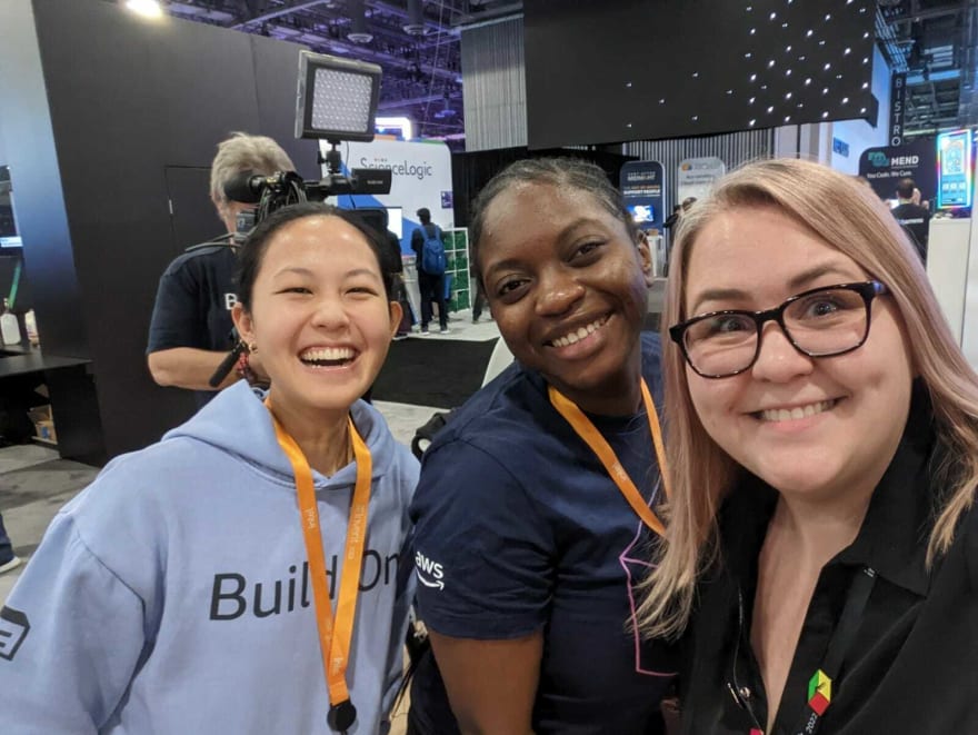 Alex, Shantavia and Jessica from AWS after the Dev Chat session and interview having fun